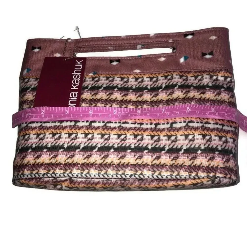 Sonia Kashuk Womens Pink Zippered Cosmetic Bag Modern Pouch Pink Houndstooth